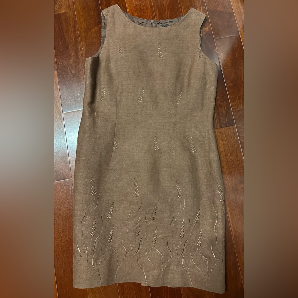 John Roberts Ladies Sleeveless Lined Brown Linen Dress Size 10